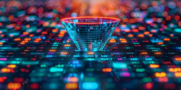 Representacao visual de funil de vendas com etapas de conversao