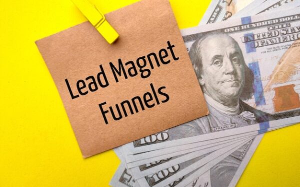 Funil de geracao de leads com taxas de conversao por etapa