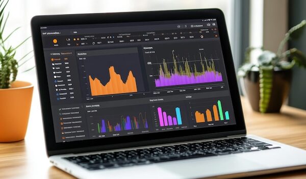 Painel de analytics mostrando metricas de retorno sobre investimento em midia paga