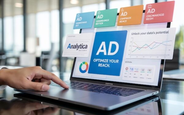 Painel de analytics mostrando metricas de retorno sobre investimento em midia paga